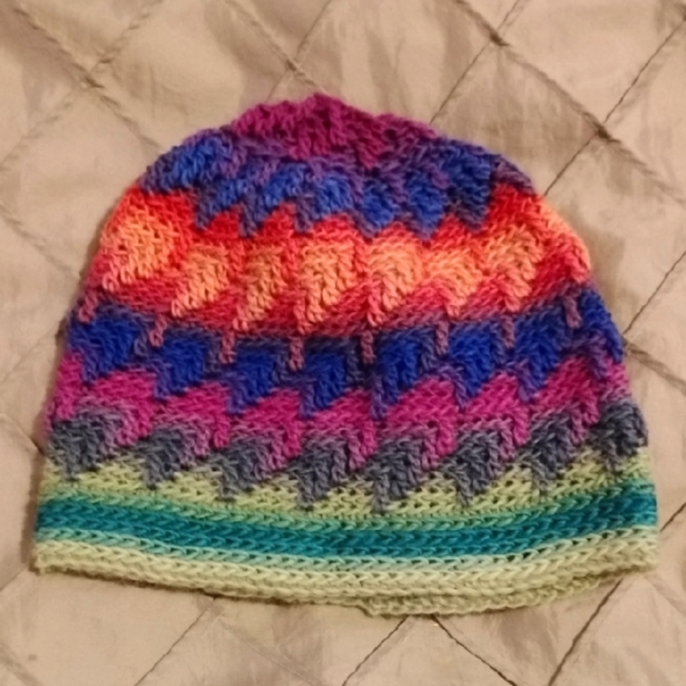 Handmade Crocheted Multicolor Women's Size Medium 100% Wool Beanie Hat